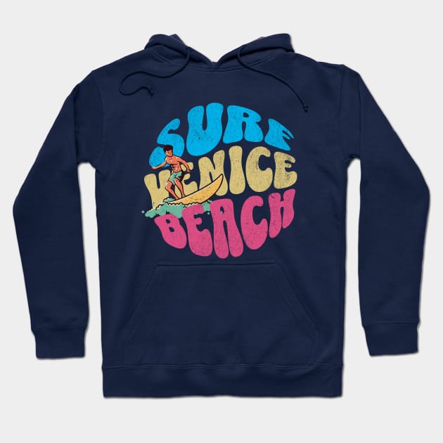 Surf Venice Beach California Vintage Surfboard Surfing Hoodie by TGKelly